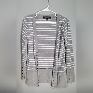 Hawthorn grey/white striped womens button up cardigan